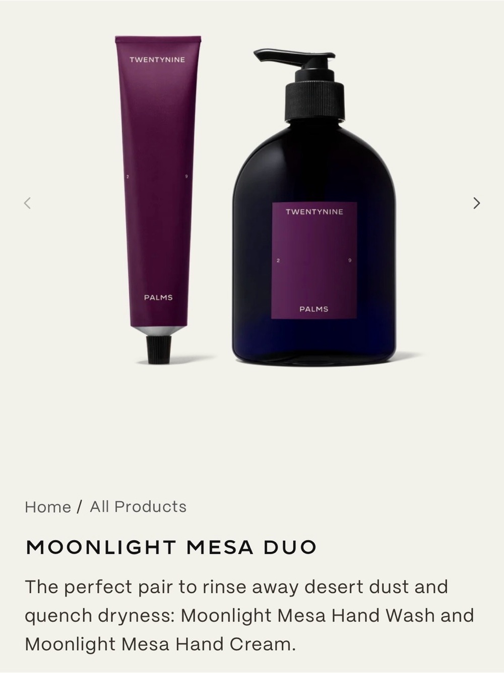 Twentynine Palms Moonlight Mesa Duo - Purple Hand Wash & Cream Set